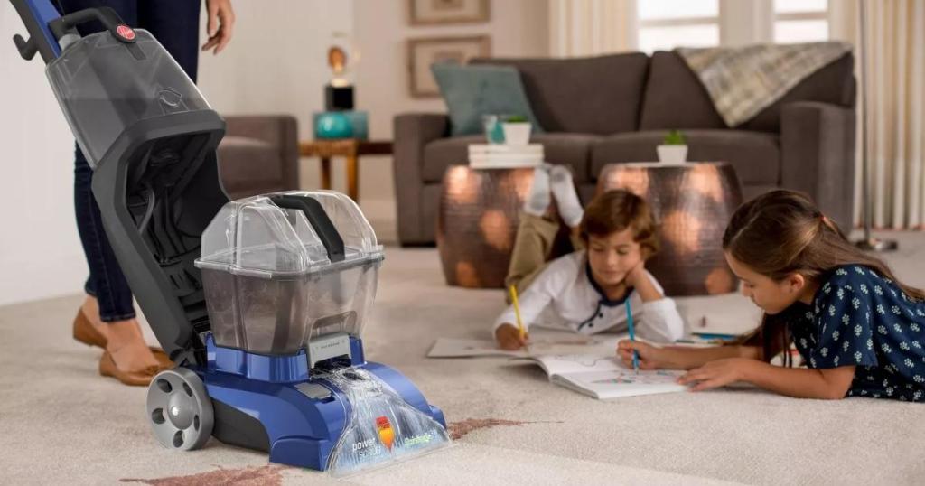 hoover power scrub carpet cleaner removing stains in living room