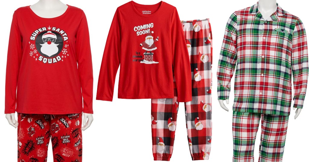 three sets of christmas pajamas