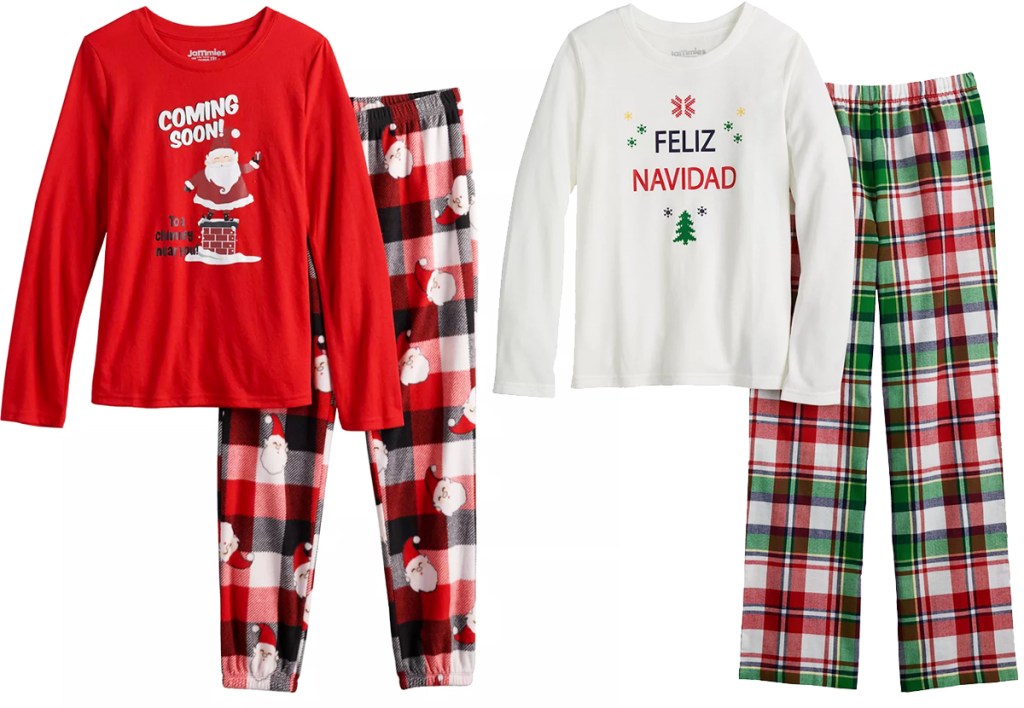 two sets of girls christmas pajamas