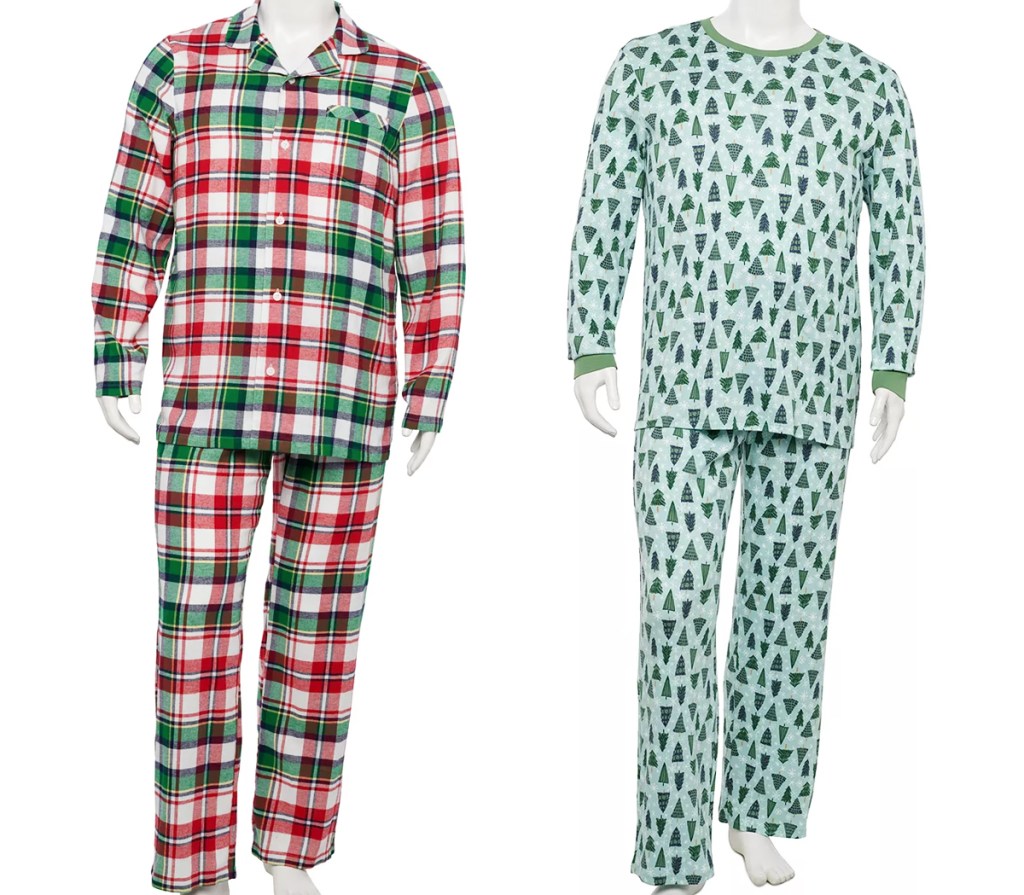 two sets of men's christmas pajamas