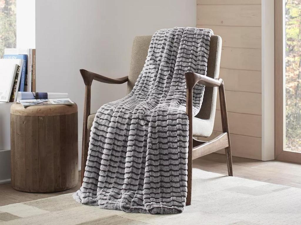 Koolaburra by UGG Finch Faux Fur Throw draped on chair