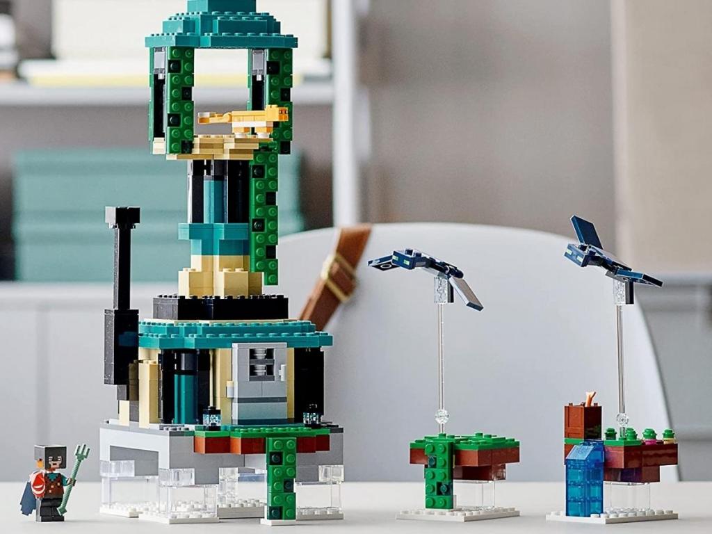 lego minecraft the sky tower building set on table