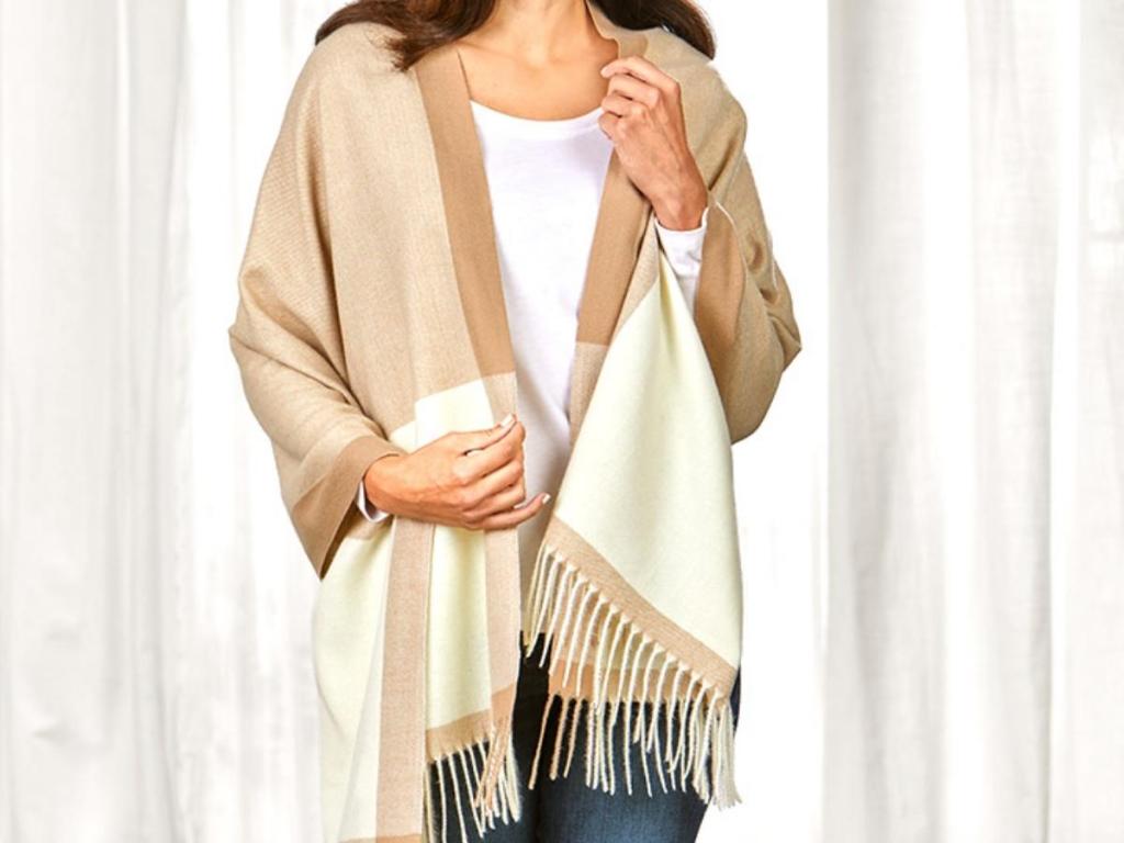 woman wearing cashmere scarf from ltd commodities