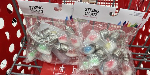 Target’s Popular $5 Snow Globe String Lights Are Back in Bullseye’s Playground & This Year They’re Colorful!