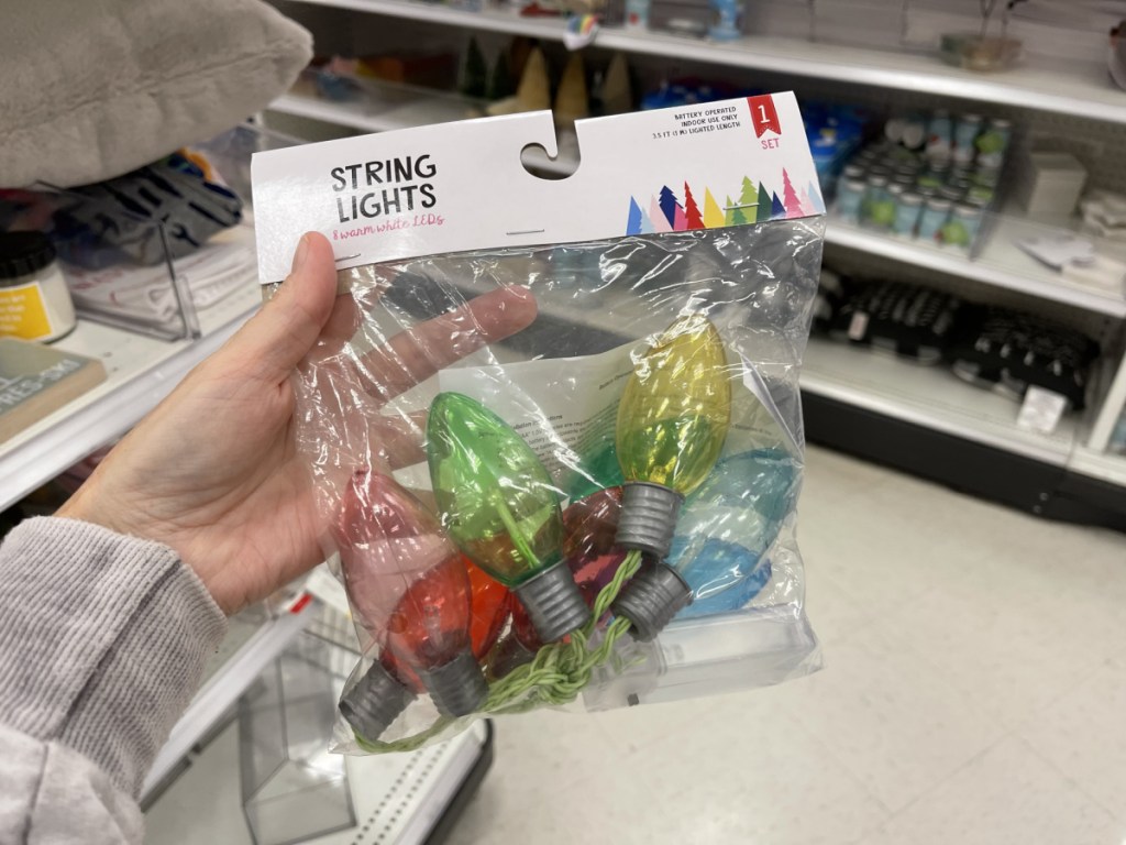 Target string lights hand holding package