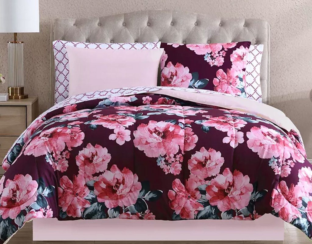 pink floral comforter set