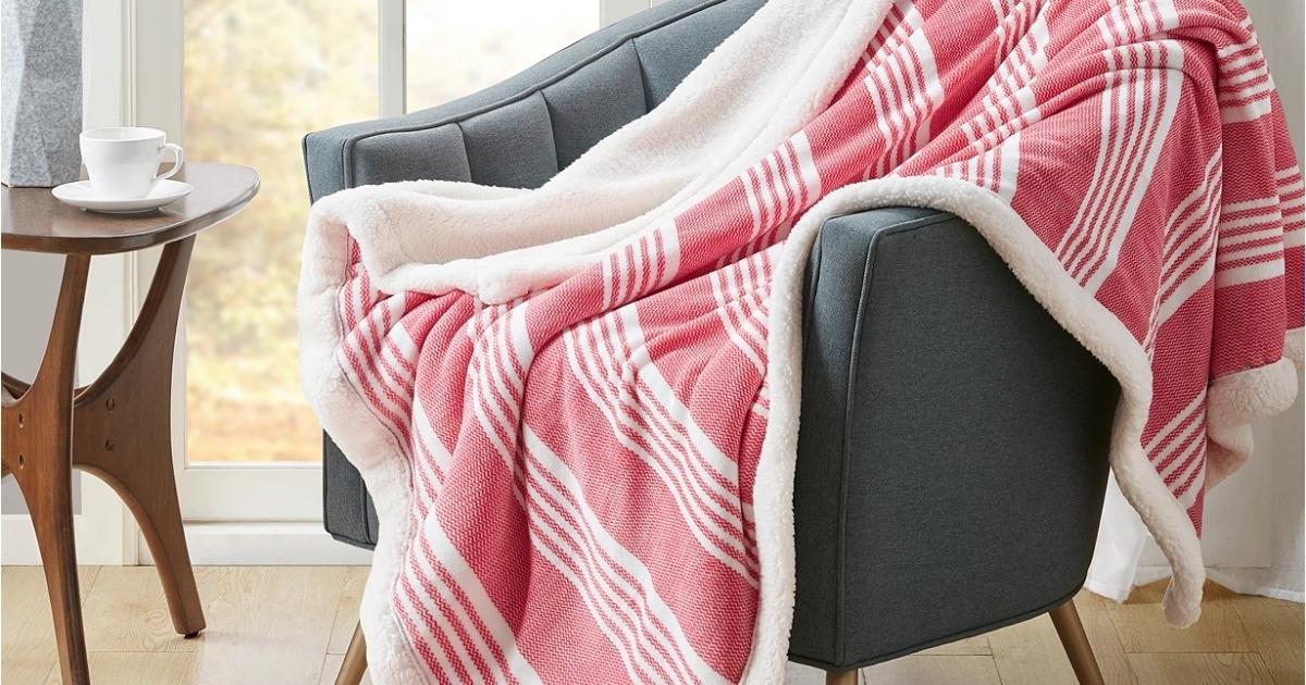 Martha Stewart Collection Solid Reversible Sherpa Throw T410289 Brand New 