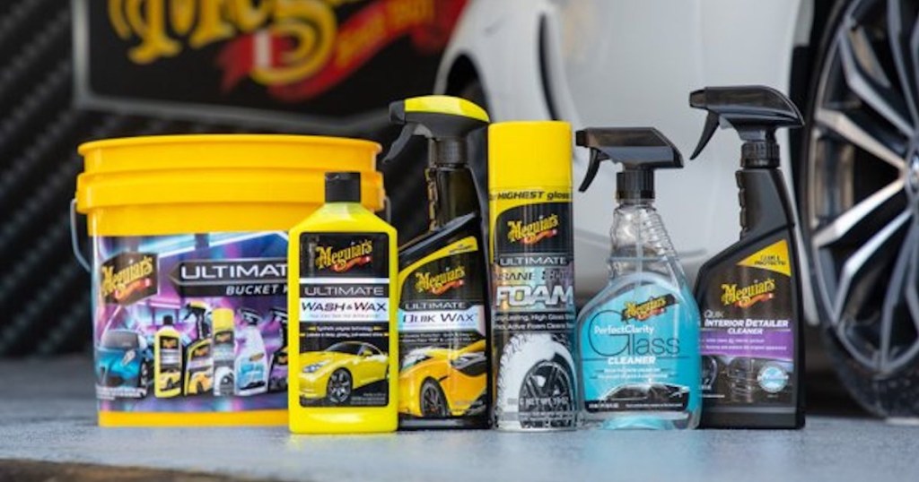 Meguiar’s Ultimate Bucket Kit in front of car