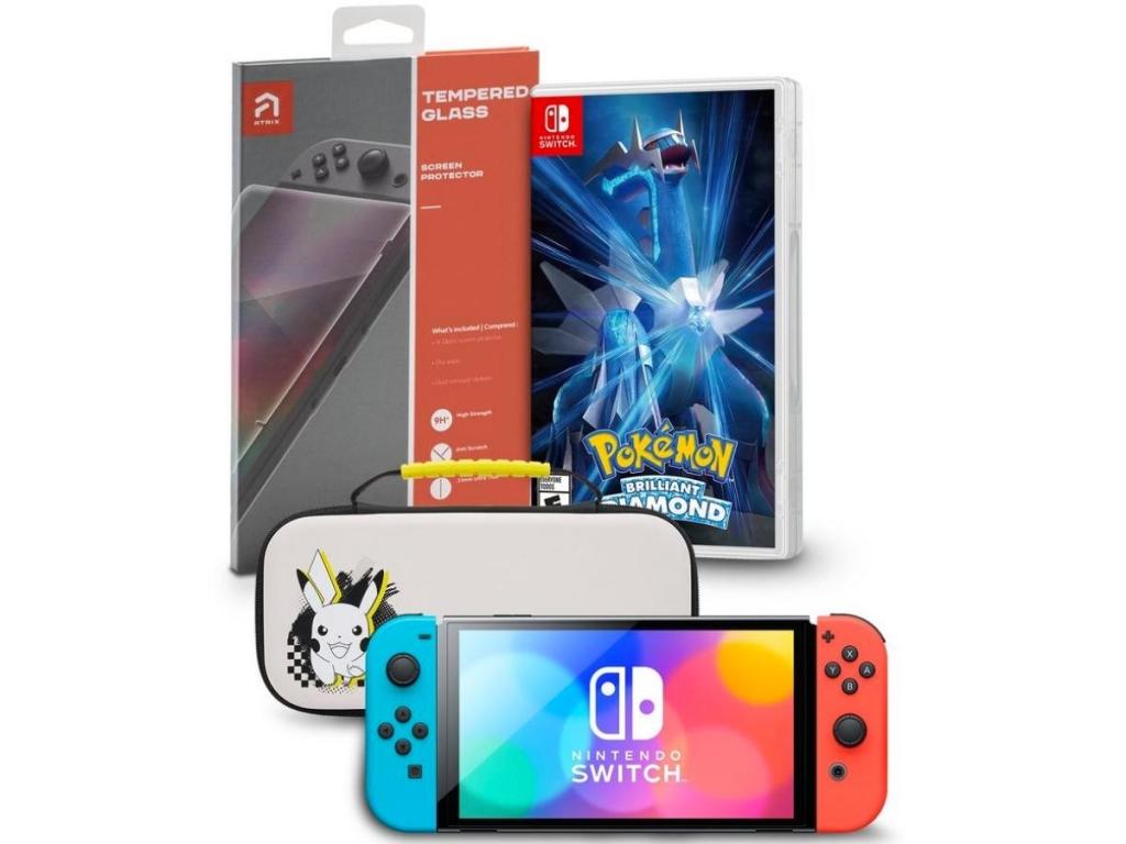 nintendo switch pokemon bundle with case, screen protector, console and game
