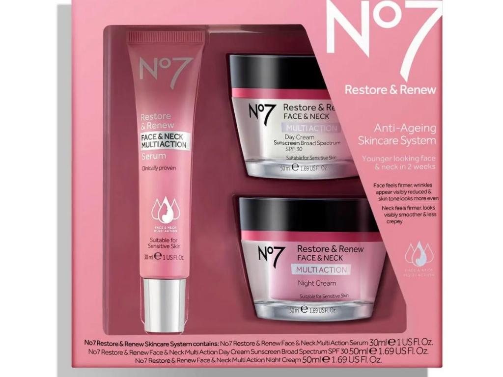 no7 restore and renew face and neck skincare system box set
