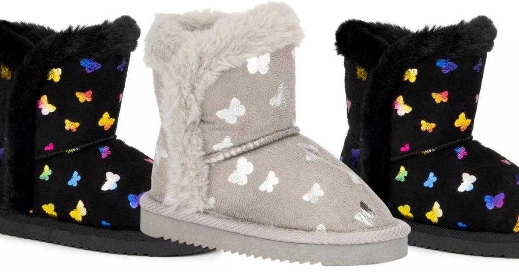 olivia miller girls butterfly boots in black and gray