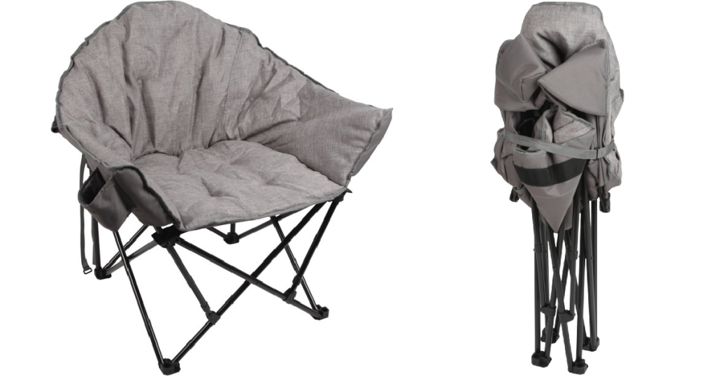 Ozark Trail Camping chair shown unfolded and stowed