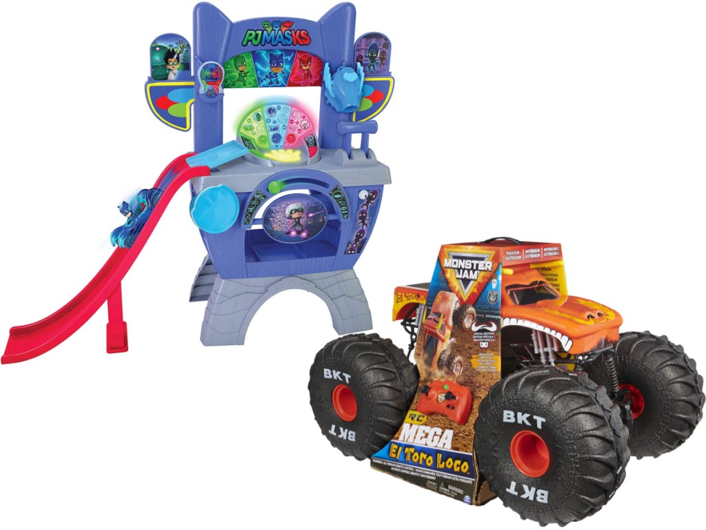PJ Masks Saves The Day HQ 36-Inch Tall Interactive Playset and Monster Jam Official MEGA El Toro Loco All-Terrain Remote Control Monster Truck