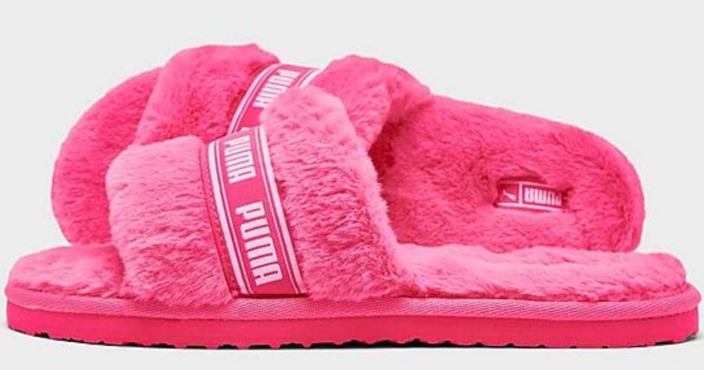 puma women's pink fluff slides