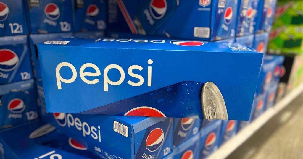 Pepsi 12-Pack on a shelf with other Pepsi 12-packs