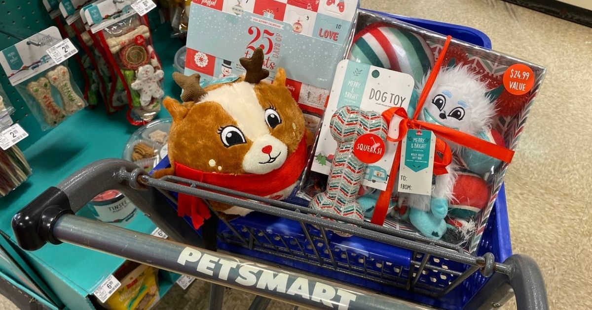 PetSmart Black Friday Shopping Cart full of pet toys and treats