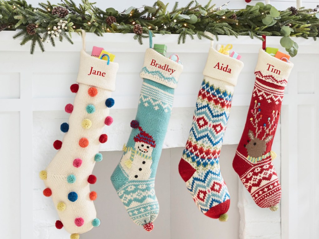 Pottery Barn Merry & Bright Stocking with pom poms