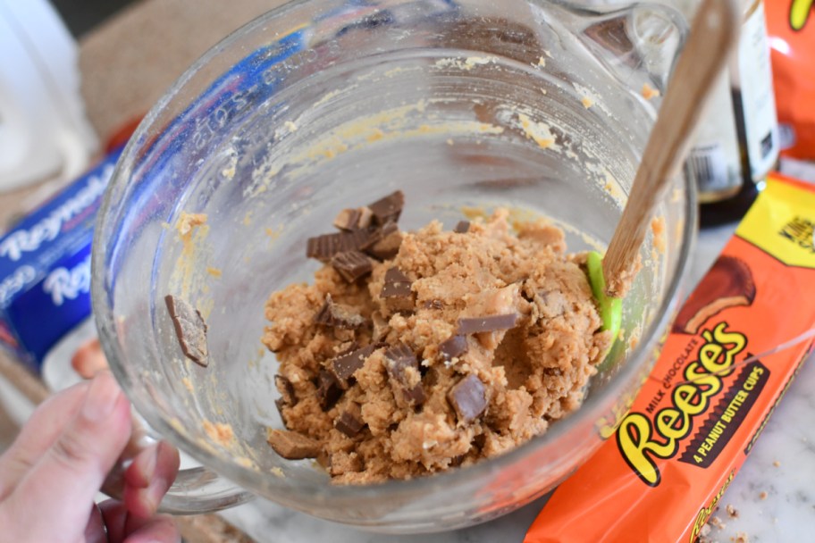 Making batter of a reese's peanut butter dessert ball