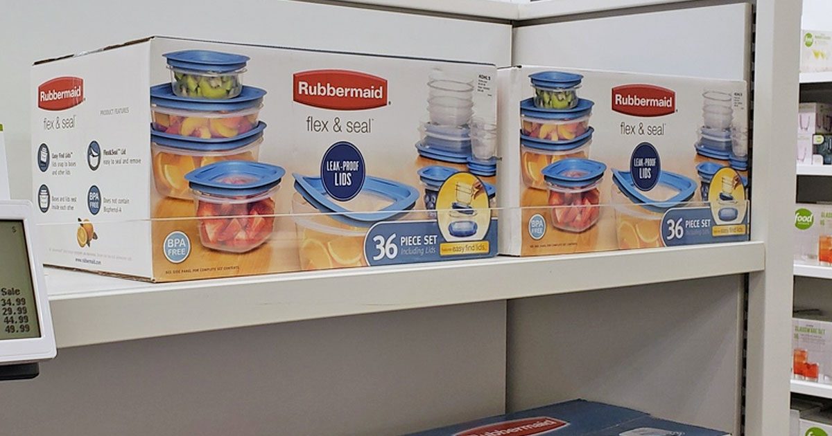 boxes of rubbermaid containers on store shelves