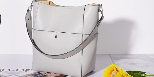 Vegan Leather Bucket Handbag w/ Removable Pouch Only $25.99 Shipped on Amazon | 7 Color Choices