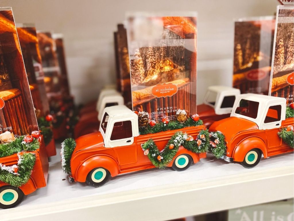 red truck decor on store shelf