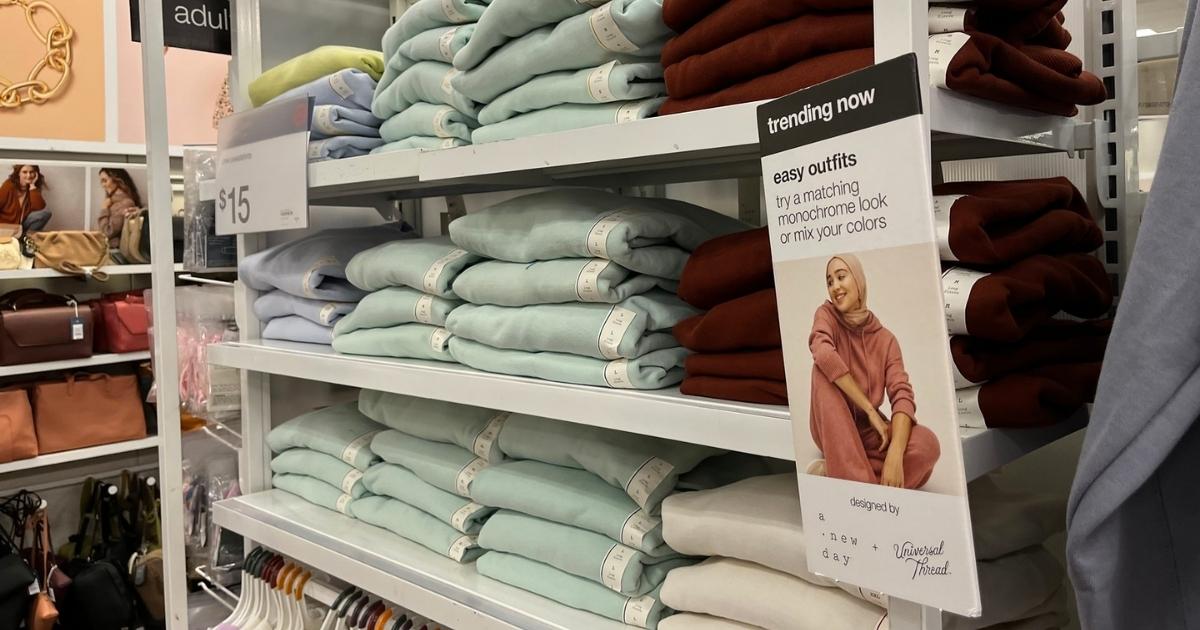 target women's sweatshirts on store shelf