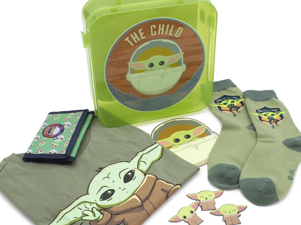 plastic case with tshirt, socks, and wallet for kids