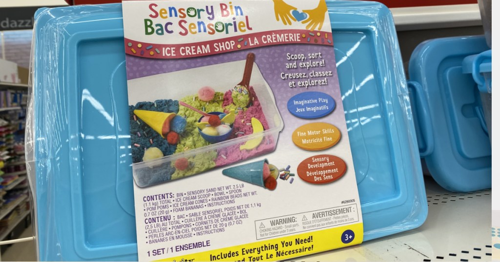Sensory Bin ice cream sitting on shelf