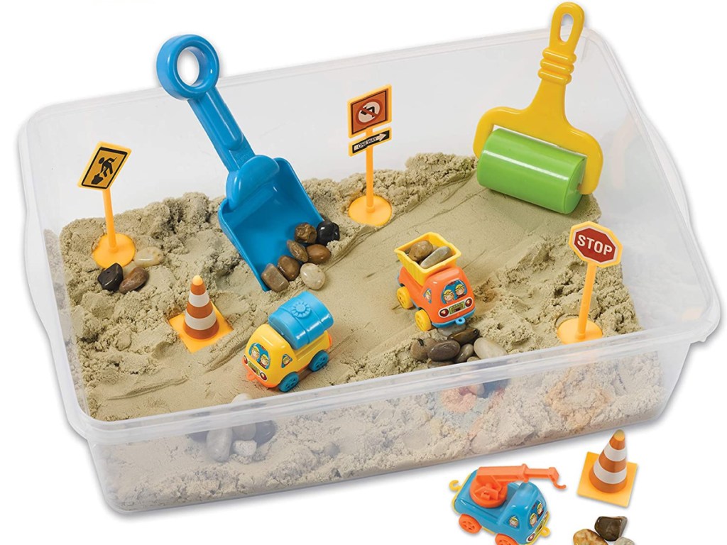 Creativity for Kids Sensory Bin: Construction Zone Playset - Sandbox Truck Toys for Kids