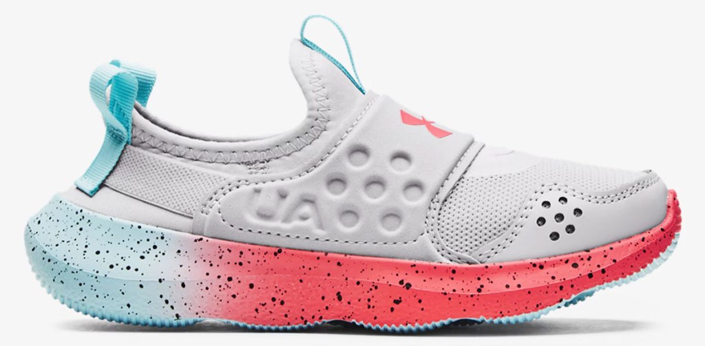 white, blue, and pink girls shoe