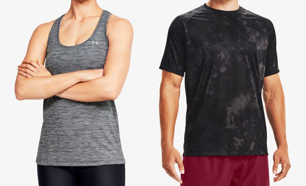 woman and man in under armour tops