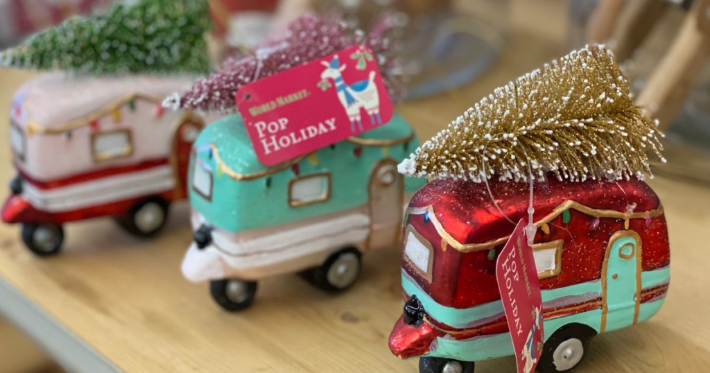 3 little ornaments that look like RV trailers