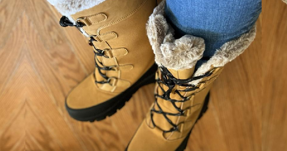 pair of womens lace up fur lined winter boots