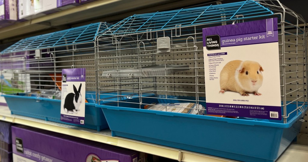 pet store shelf with cages for small animals