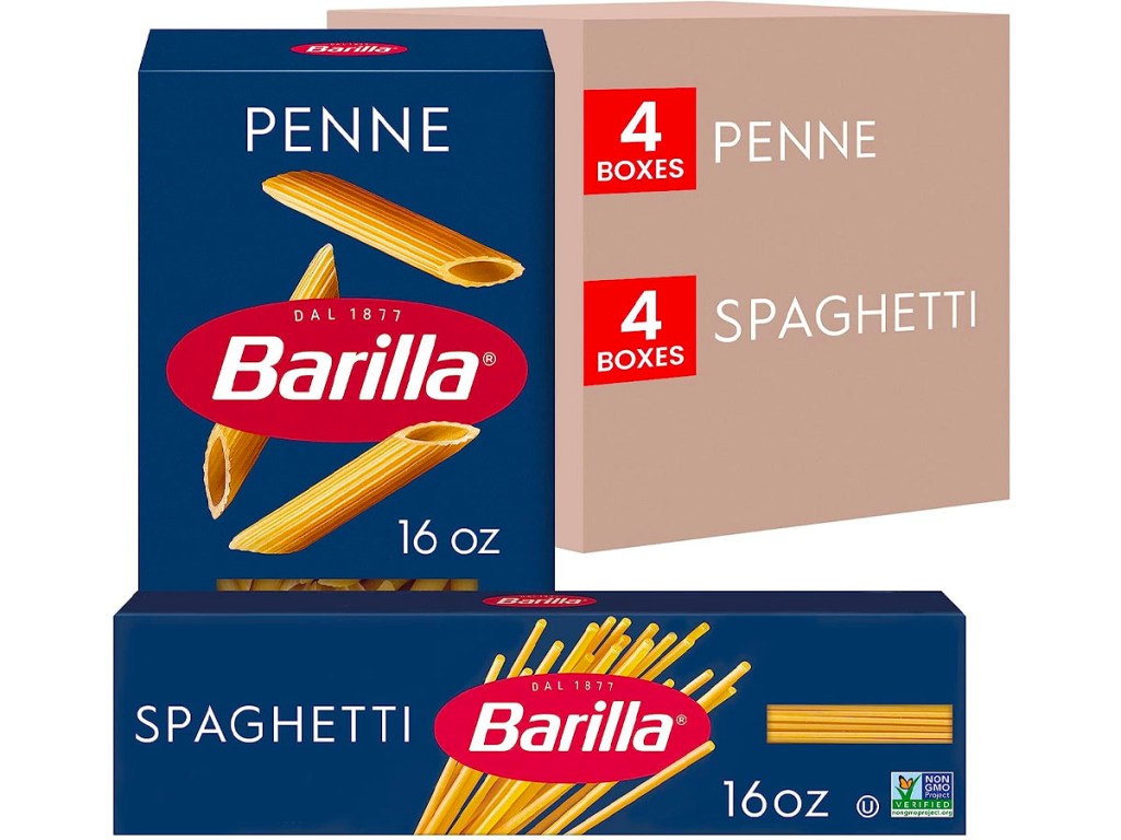 barilla penne and spaghetti pasta boxes