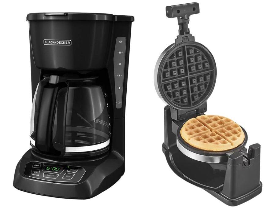 coffee maker and waffle maker stock images