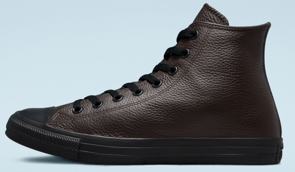 brown leather high top converse