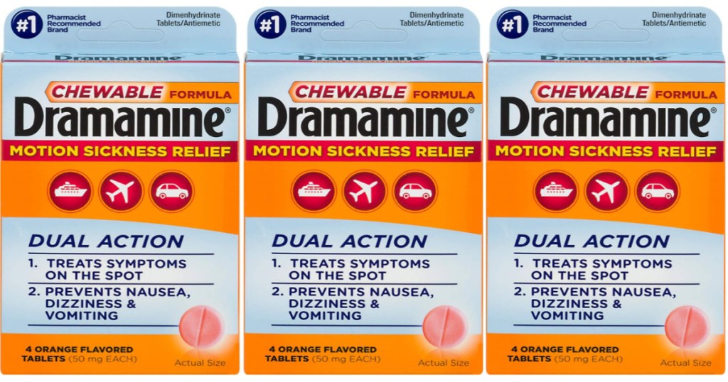 3 store boxes of Dramamine sitting next to each other