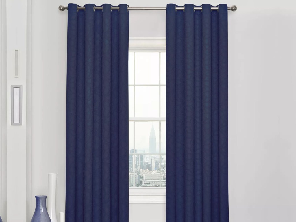 dark blue curtains in living room