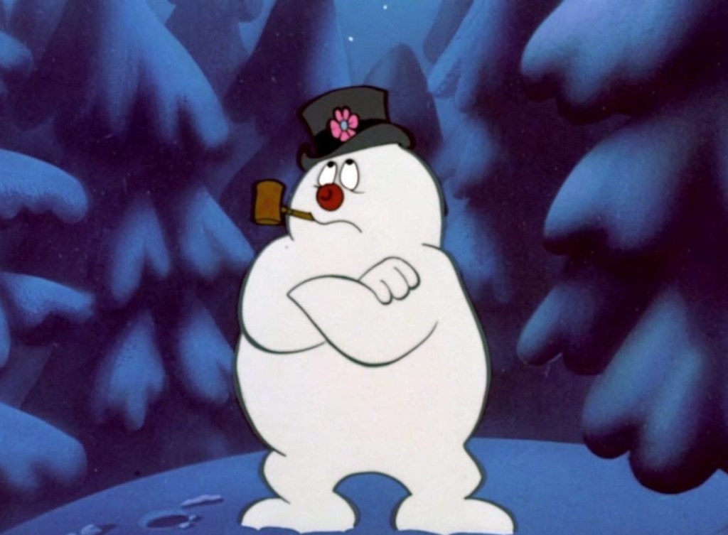 animated snowman wearing a hat