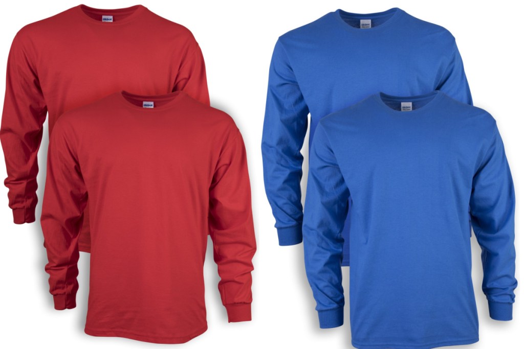 gildan red and blue long sleeves