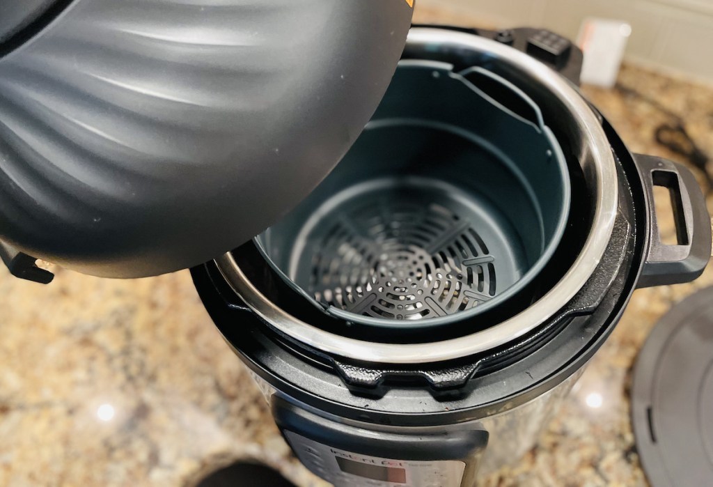 close up looking down into empty air fryer basket