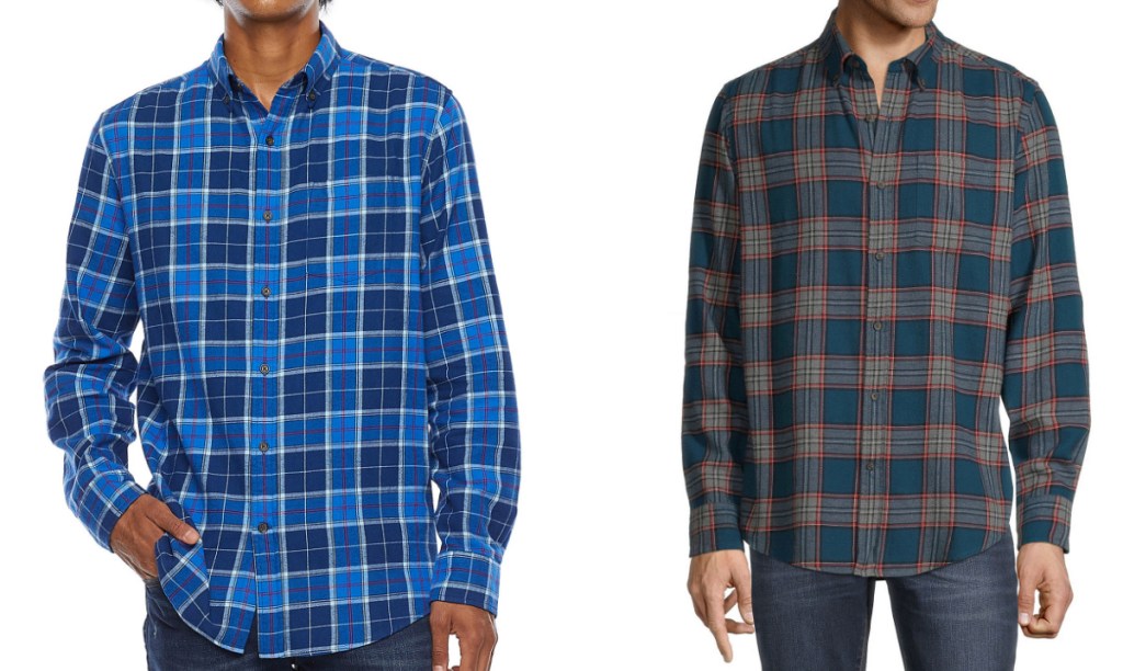 men wearing flannel button-up shirts