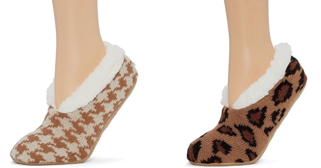 womens houndstooth and leopard slipper socks