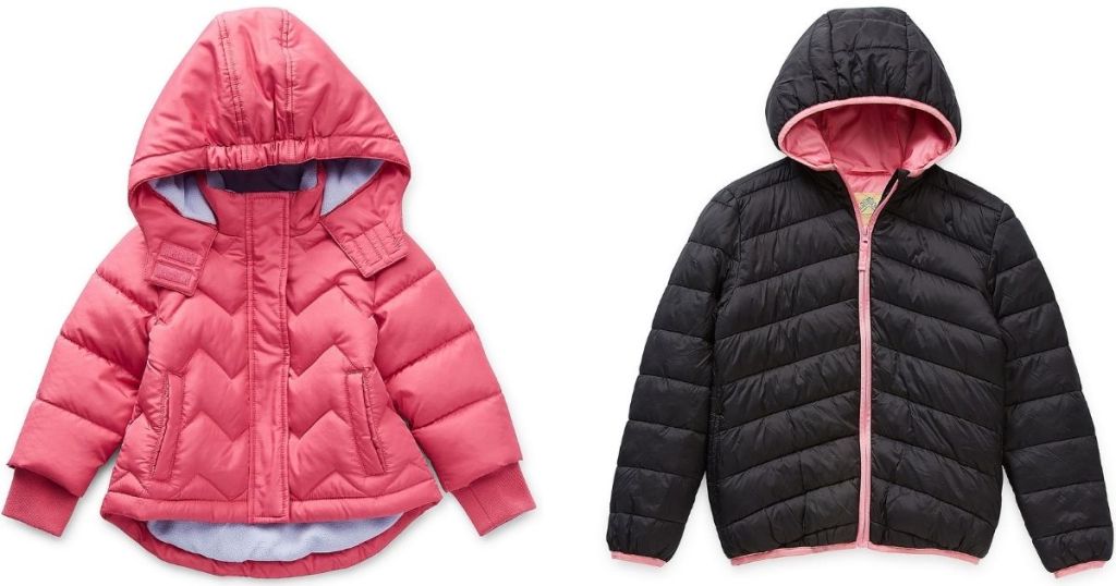 kids pink and black puffer jackets