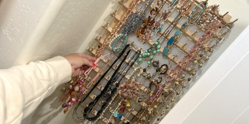 Create a DIY Jewelry Organizer Using a Cheap Sewing Thread Rack!
