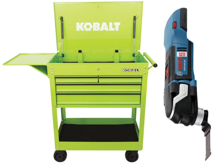 grinch green tool cabinet and oscilating tool