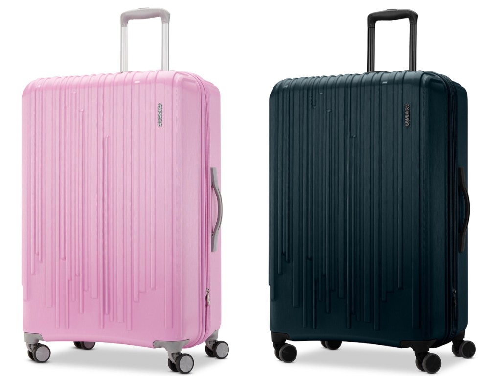 luggage bags in pink and black'