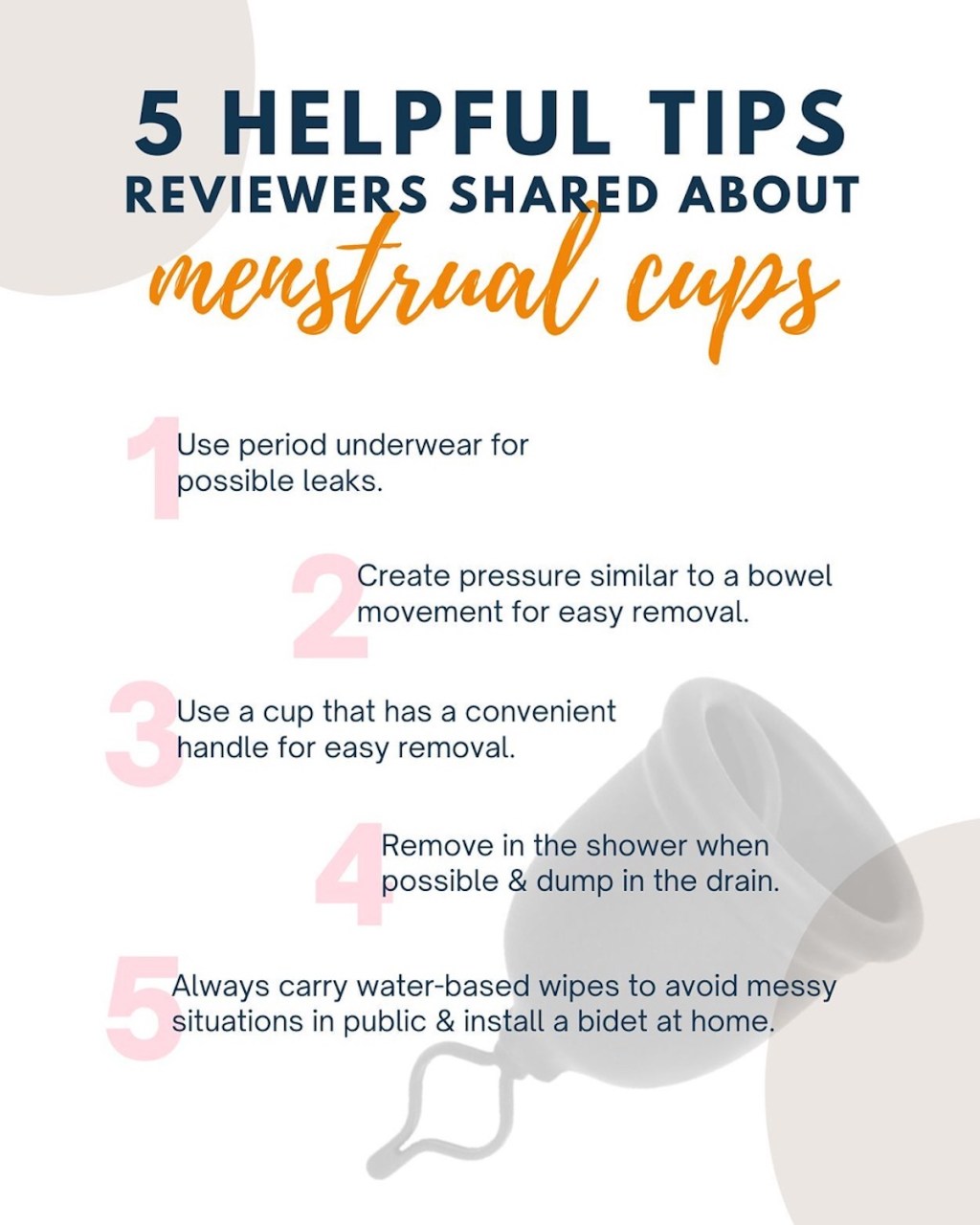 graphic image with numbered menstrual cup tips