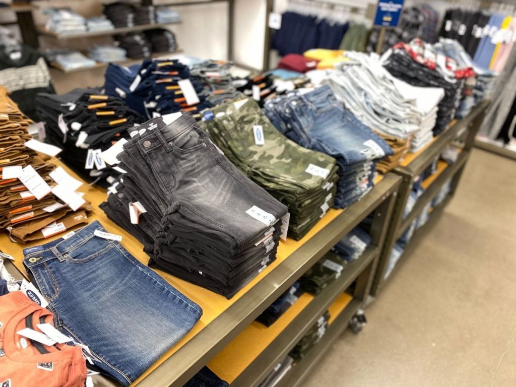 old navy jeans folded in-store